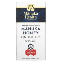 Manuka Health, Manuka medus nešiojamas, UMF 6+, MGO 115+, 12 pakuočių, 5 g (0,176 uncijos) kiekviena.