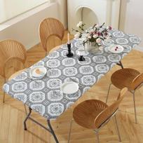 Bohemietiškas vandeniui atsparus vinilinis staltiesė su elastingu flaneliniu pagrindu - Tinka 1,2 m iki 1,8 m stalams 30*72 inches white