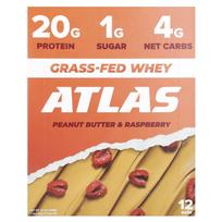 Atlas Bar, Grass-Fed Whey Protein Bars, Peanut Butter & Raspberry, 12 Bars, 1.9 oz (54 g) Each