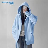 JEANSWEST Women's Casual Solid Color Hooded Zip-Up Sweatshirt Jacket S dangaus mėlyna spalva