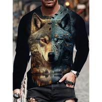 Spring And Autumn Men's Daily Casual Top Street Fashion Long Sleeve Wolf Print  Long Sleeve T-shirt 6XL gray