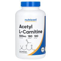 Nutricost, Acetil-L-karnitinas, 500 mg, 180 kapsulių