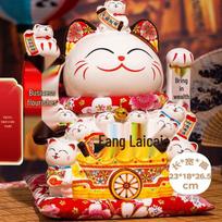 Waving Lucky Cat Maneki Neko Fortune Statue black