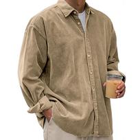 Men's Autumn Winter Corduroy Shirt Workwear Stylish Baggy Designer Clothing Vintage Fashion Luxury Cargo Long Sleeves Outerwear 5XL chaki