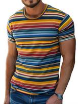 Retro dryžuoti rašto vyriški marškinėliai, madingi vasariniai trumpomis rankovėmis, madingo gatvės stiliaus laisvi marškinėliai 6XL blue