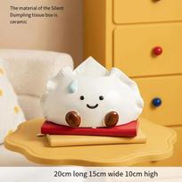 Cute Dumpling Shaped Ceramic Tissue Box, Funny Cartoon Napkin Holder, Decorative Facial Tissue Organizer For Living Room&Desktop white