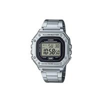 Casio Digital Series Square Retro Business Versatile Quartz Watch Men watches Silver W-218HD-1AV Metal Watch Box gray