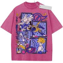 Summer Mens Beige Washed T  Shirt Digimon Adventure Agumon Gabumon Takeru High  Quality Fabric for Casual Shopping L blue