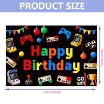 Cartoon Game Console Birthday Bundle: Controller Cake Topper, Pull Flag, Swirl Hanging Decor red