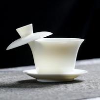 MULTIPOTENT Hovering Lid Gaiwan, Mutton Fat Jade White Porcelain gray