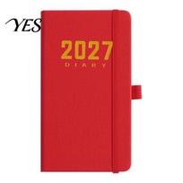 Professional Work Planner 2027 Daily with PU Leather Cover, A6 Pocket Size Bound Journal Agenda, Portable Notebook Pen Holder for Efficient raudona