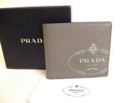 Authentic PRADA Gray Saffiano Print Leather Bifold Bill Wallet #a256  Open box