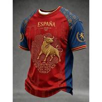 2026 Ispanijos rinktinės vėliava, sirgalių futbolo marškinėliai, Liūtas Retro 3D greitai džiūstantis sportinis laisvalaikio vyriškas viršutinis drabužis T-shirt XXS