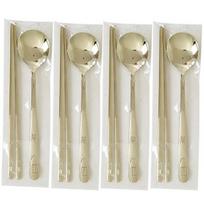 Kitchen Art Domestic Golden Lucky Pig Titanium Stainless Steel Spoon Luck and Wealth Design Bulk Packaging Set of 4, Korean popular tableware beige