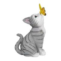 Cat Statue Solar Light, Outdoor Kitten Bunny Butterfly Sculpture Garden Light, Waterproof Solar Resin Animal Light for Pathway Yard Patio B gray