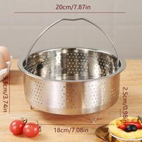 Nerūdijančio plieno garų krepšelis In Stant Pot priedai momentiniam puodui su silikonine rankena, slėginis puodas, ryžių garintuvas 17.5cm gray