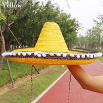 Meksikietiško stiliaus šiaudinės skrybėlės Platus kraštas Spalvingos Vyrams Moterims Vasaros Lauko Apsaugos nuo Saulės Skrybėlė Didelis Dydis Vėsus Raffia Sombrero Helovino Šventei geltona