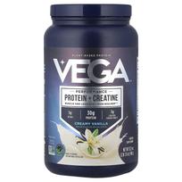 Vega, augaliniai proteino milteliai + kreatinas, kreminės vanilės skonio, 960 g (2 svarai 1,9 uncijos)