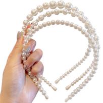 Pearl Headband Hair Ornaments, Pearl Hairband Set of 3, Hair Accessories, Pearl Headbands, Cute Bangs, Hair Clips, Hair Ornaments, Weddings, Photo beige