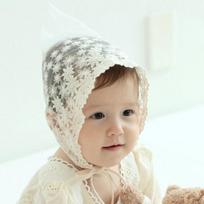 Woojuai toddler's frizzy lace bonnet, 22 x 21.5 cm, ivory, Popular baby clothes in Korea beige