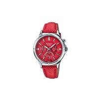 Casio CASIOSHEEN series waterproof quartz movement leather strap Japanese and Korean watch women's watch red dial SHE-3047L-4A raudona