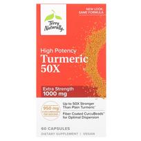 Terry Naturally, ciberžolė 50X, didelio stiprumo, 1000 mg, 60 kapsulių (500 mg vienoje kapsulėje)