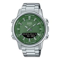 Casio 50M Waterproof Quartz Movement Stainless Steel Watch Unisex Watches Green AMW-880D-3AV Green Dial gray