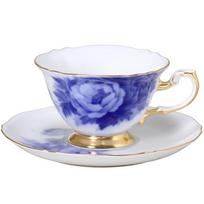 Okura Porcelain Cup Okazome Botan Made in & Saucer, Pattern, Coffee/Tea Cup, Approx. 200cc, Japan, 70C/8351 mėlyna