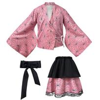 Anime Cosplay Costume Set - Nezuko Kamado Inspired Kimono Style Dress With Skirt Sash Sweet Japanese Aesthetic Outfit One Size M pink