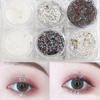 Dainatori Eye Pearl Glitter Gel 6-piece set, 1 piece, black silver glitter gray