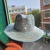 Sceninė moteriška violetinė fedora rankų darbo su kalnų krištolu pilna deimantinė skrybėlė vyriška ir moteriška britiška lauko ryškus deimantinis blyksėjimas Diam M55-58cm gray