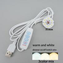 Šiltos baltos spalvos DC 5V 3W USB LED lemputės 2835 lustas vienos spalvos Skaitymo naktinė lempa Stalo knygos planšetinio kompiuterio lempa Jungiklis maitinimo laidas Pritemdymas 3colors dimmer 31mm white