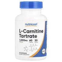 Nutricost, l-karnitino tartratas, 1000 mg, 60 kapsulių (500 mg vienoje kapsulėje)