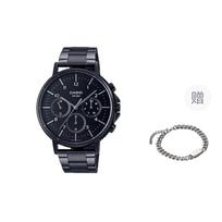 CASIO Men Black Watch MTP-E321B-1AV- Metal Watch Box (Free Gift) black