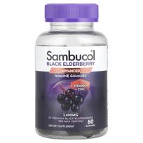 Sambucol, immune-boosting gummies with black elderberry, vitamin C and zinc, natural berry, 60 gummies