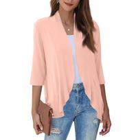 Women's Fashion Casual Seven Minute Sleeve Color Ruffle Cardigan Top XL rožinė