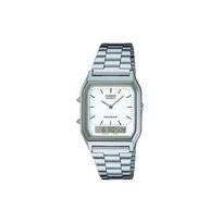 Casio Youth Series Vintage Square Waterproof Quartz Watch Men watches White AQ-230A-7DMQYES Random Watch Box,Silver Strap gray
