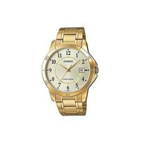 Casio Standard Series Simple Fashionable Waterproof Quartz Movement Stainless Steel Ion Plated Watch Men watches Gold MTP-V004G-9B Champagne Watch Dial beige