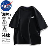 NASA Marvel Unisex Loose Fit Crewneck Cotton T-Shirt S black