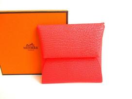 Autentiška HERMES rožinė ir ruda Chevre Myzore odinė piniginė Bastia #9920 Refurbished
