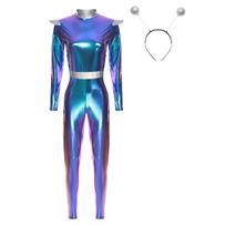 Moterų Cosplay Kostiumas Ateivis Robotas Astronautas Metalinis Blizgus Viso Kūno Unitardas Ilgomis Rankovėmis Kombinezonas M mėlyna