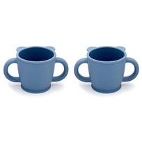 Ambidextrous baby teddy bear silicone cup, dark blue, 2 pieces blue
