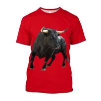 3D Šiaurės Afrikos Bull Print marškinėliai Vyriški Negabaritinės Smooth ispanų bulių kautynės Laisvi marškinėliai Street Wear marškinėliai vasara 4XL black