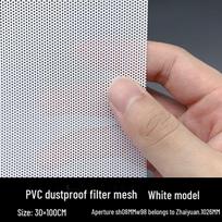 Magnetinis PVC dulkių filtras kompiuterio ventiliatoriui, juodas/baltas tinklelis, įvairaus dydžio skylutės.