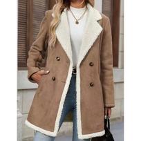 Moterims Suede Fleece Pamušalu Laisvalaikio Paltas Vidutinio Ilgio Vilnos Mišinio Striukė Su Atverčiamu Apykakle Ruduo Žiema Medium brown