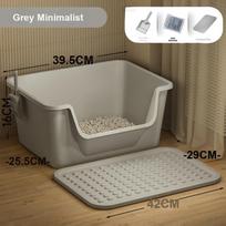 Didelė atvira kraiko dėžutė su apsauga nuo taškymosi katėms - Ypač didelė katės smėlio dubenėlio - Pusiau uždara augintinių reikmenys Cat litter box+Sand leakage plate pilka spalva