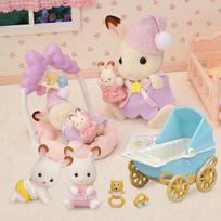 Sylvanian Families Chocolate Rabbit Dreamland Set (5806) + Chocolate Rabbit Twins & Stroller Set (5432) Bundle beige