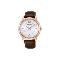 SEIKO Solar Quartz Movement Cow Leather Strap Watch Men's Watches White Dial SBPL030 Brown Strap white