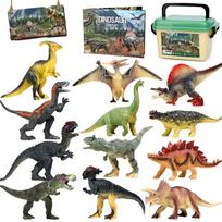 Dinozaurų žaislai: 12 dinozaurų figūrėlių - T-Rex, Velociraptorius ir kt. - Laikymo dėžutė - Realistiškos dinozaurų figūrėlės - Žaislai vaikams, berniukams ir mergaitėms - beige