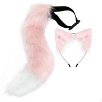 Dirbtinio plauko uodega su reguliuojamu dirželiu, pūkuotas kailinis aksesuaras cosplayeriams, Pink 2-pc Set-a white